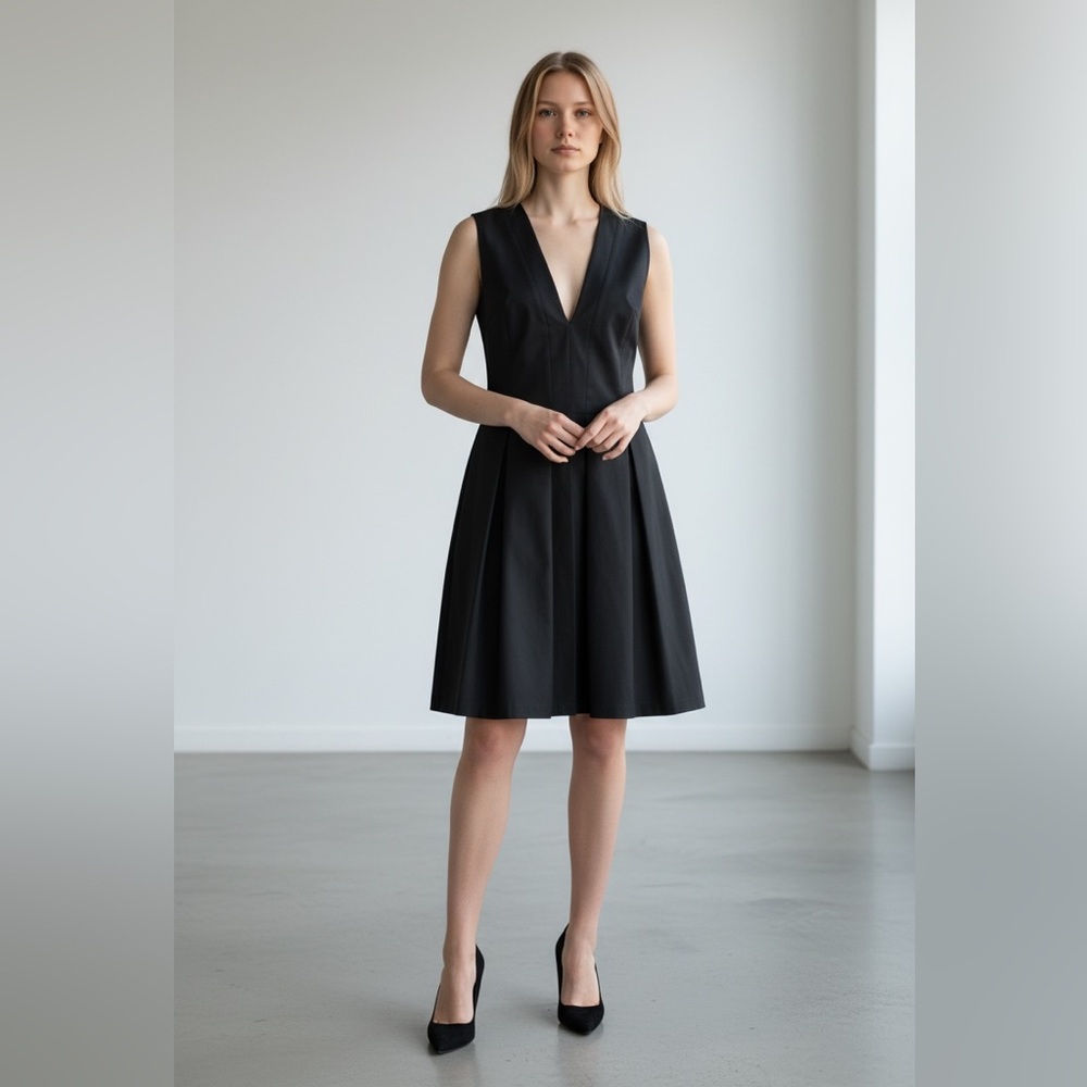 THAKOON Black Cotton Blend Plunge Fit & Flare Sleeveless Dress Great Cond 4